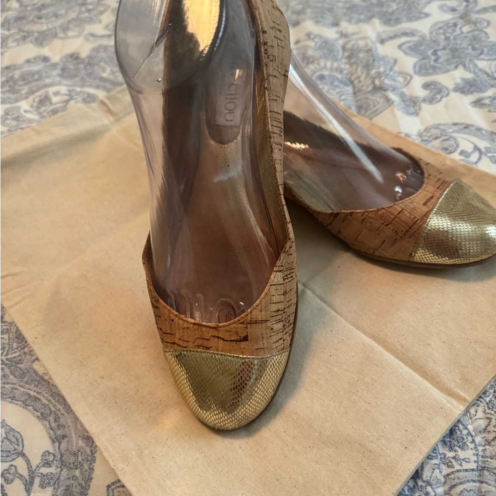 Jimmy Choo Gold and Tan Flats Elegant Design